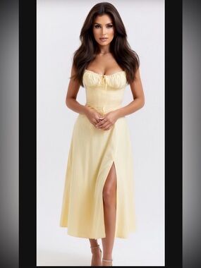 HOUSE OF CB 'Carmen' Buttercream Cotton Bustier Sundress/Size Small 4-6